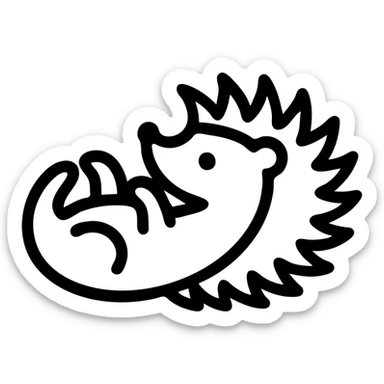 curled up hedgehog lying on his back, simple outlined icon style sticker