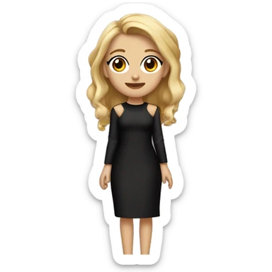 Chica medio rubia mezclado con castaño clarito, ojos marrones clarito, labios ni finos ni gordos rositas claritos, de piel ni muy morena ni muy blanca, vestido negro, pendientes de aros pequeños dorados, y el fondo del personaje un concierto de Adele  sticker