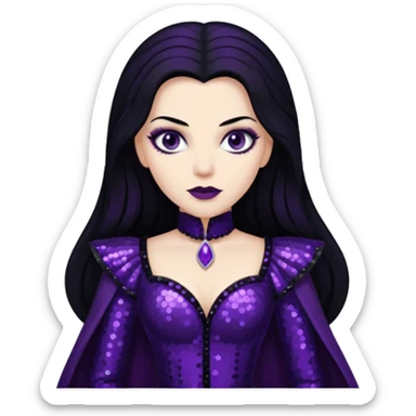 Countess Dracula from Universal Monsters with long jet black hair, dark purple sequin outfit  sticker