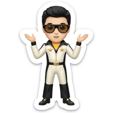 A boy with an Elvis Presley mask with sunglasses dressed as Elvis Presley sticker