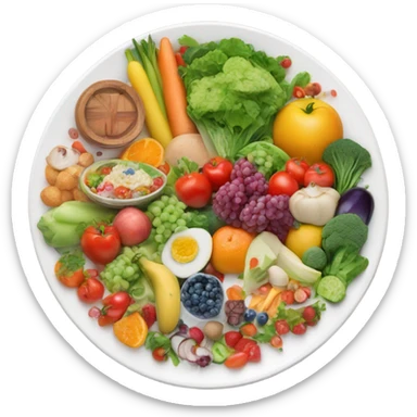 round white plate with healthy food sticker