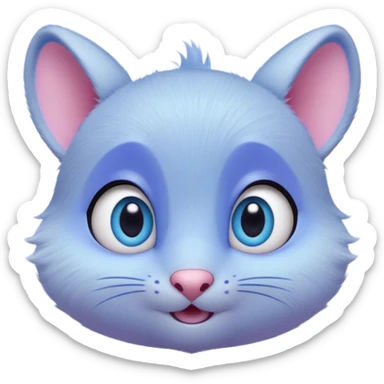 A creature with pastel purple fur and large pixar blue eyes and very small ears like a teddy bear. The nose is just a very small pink oval. The base around the eyes, eyebrows, nose and mouth is white, blushing. sticker