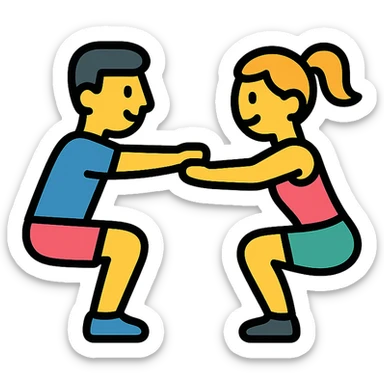 gym buddies doing squats together, modern and easy to understand icon style sticker