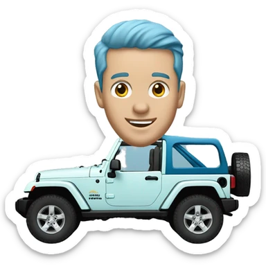 jeep Wrangler in the color light blue  big wheels sticker