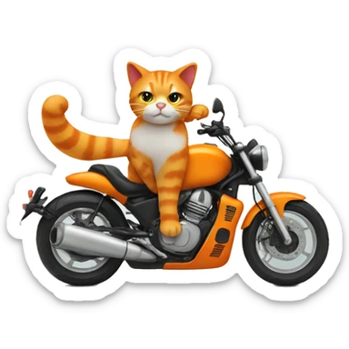Orange cat ride motorbike sticker