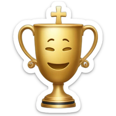 royal empty Christian trophy for the winner with a cross on royal background sticker