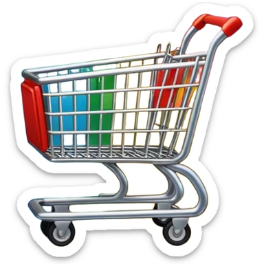 Create a round sticker with a dark black background inside the circle, dynamic edges that smoothly transition step-by-step from green to yellow to red to purple, a small shopping cart icon in the center, the title text ‘New stock soon’, where the word ‘soon’ is blinking in bright blue color.” sticker