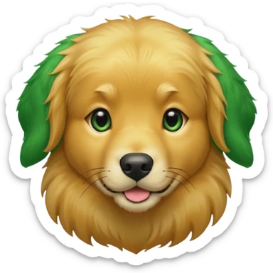 green dog extra furry golden retriever. The dog fur is green. Green is hex code #10462E sticker