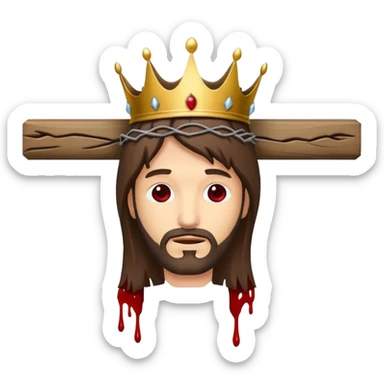Christ hanging on the cross with the crown of thorns and the blood on him sticker