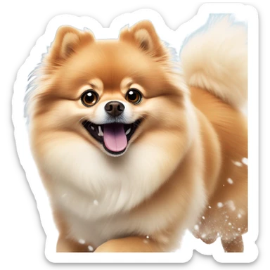Pomeranian dog running in the snow sticker