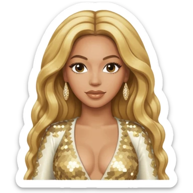 Beyonce with long golden blonde hair, ivory sequin tour outfit sticker