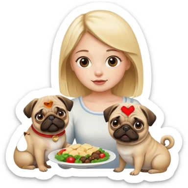 haz una chica rubia dandole comida a su perro pug sticker