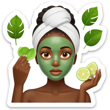Black girl applying face mask skincare sticker