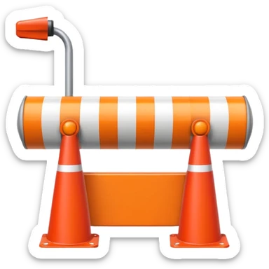 Flat emoji-style icon of a boom barrier.
Orange control box.
Red and white striped barrier arm coming out of the box.
Box is solid orange only, arm is red-white only.
NOT gates, NOT fence, NOT fully red-white barrier. sticker