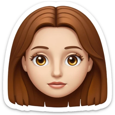 stylized emoji of a face with long brown hair, hazel eyes, and mascara sticker