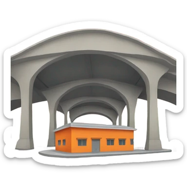 Orange ashram under a highway overpass  sticker