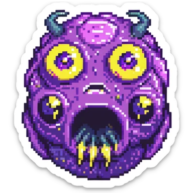 purple slime monster with multiple eyes sticker
