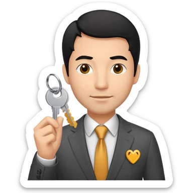 hombre de pelo negro con algo de canas y un poco de baraba comprando  una casa sticker