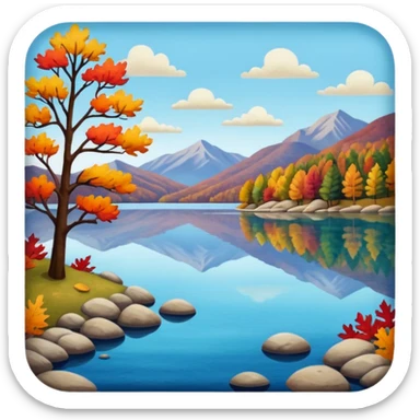 Beautiful lake during the fall, felt texture, scrapbooking sticker