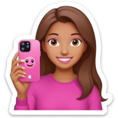 chica "baddie" con un iphone 13 rosa en la mano como sacando foto sticker