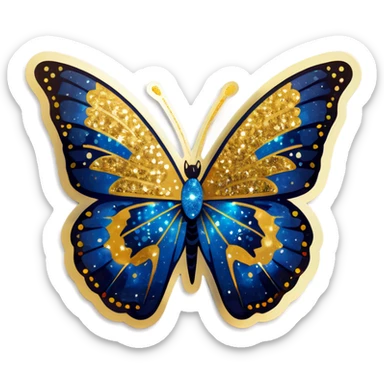 A blue butterfly with glitter and gold sticker