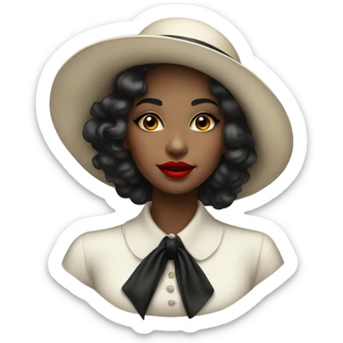 beautiful vintage girl white  in a hat black with red lipstick sticker