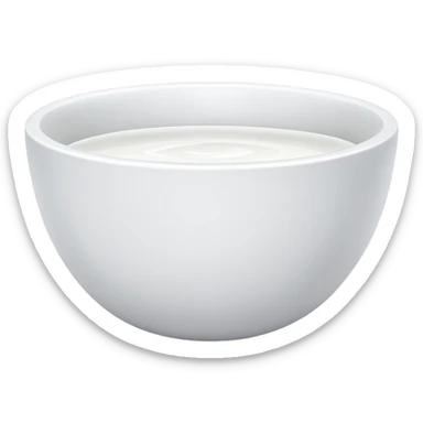 white bowl with matte white liquid inside, no gloss, no spoon, simple, clear sticker
