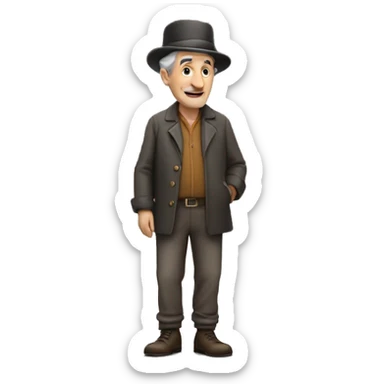 Generate and older jewish man with grey short hair, add a hat and he must be standing on a hill where a castle is and looks down the hill on circus thats bellow the hil sticker