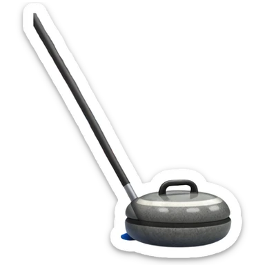 An icon showing a close-up of a curling stone sliding across the ice with a broom beside it. The scene is set in a brightly lit stadium, with detailed spectator stands in the background. Transparent background highlights the focus, skill, and atmosphere of the curling sport. sticker