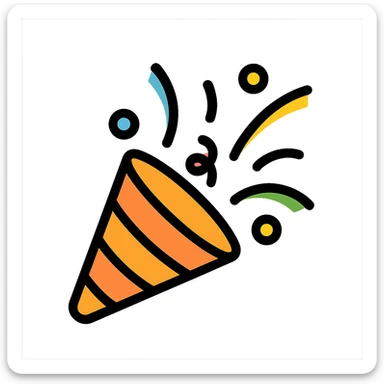 party popper with confetti icon in lineal color with black outlines sticker
