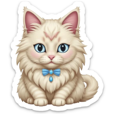 Neva masquerade cat, very fluffy, with pale blue eyes and rose nose sticker