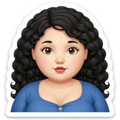 Curly long black haired chubby fair girl sticker