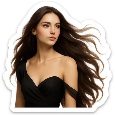 beautiful woman with long flowing hair and elegant features sticker