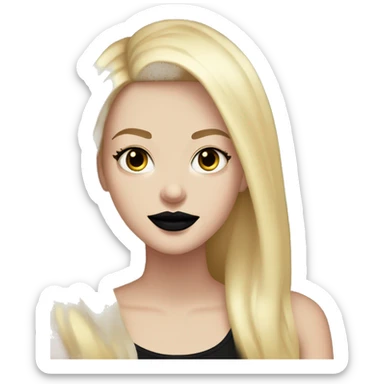 White Girl with long blonde hair eyes closed smiling black tank top and black lipstick,  thick lashes sticker