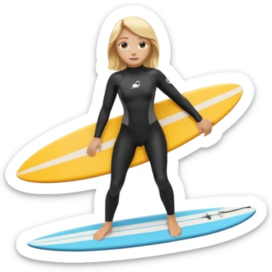 blonde haired white skinned surfer girl with surfboard  sticker