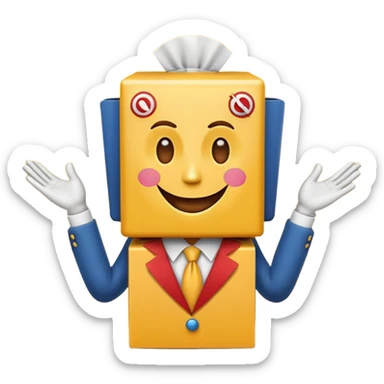Create an emoji (one of the classic yellow faces) but make them have hands and wind an imaginary jack in the box (no props or anything just the hands and face) but also have the mouth like an o sticker