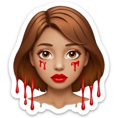 Brown Hair Woman , white paint , drip, face, hot  Sexy, lips sticker