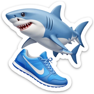 Un tiburon con piernes y zapatillas nike azules en los pies sticker