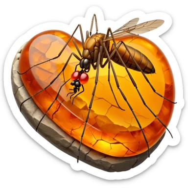 3D render of Amber Mosquito, embedded in a chunk of rough sedimentary rock, cracked stone texture, ancient fossil aesthetic, trapped inside a glowing translucent orange amber gem, matte dry finish, Apple emoji style, isolated on white background --v 6.0 sticker