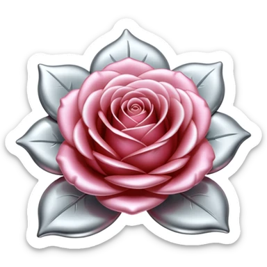 A rose emoji made of liquid silver metal, smooth metallic petals, reflective chrome surface, soft gradients, elegant shape, minimalistic iOS emoji style, centered, clean white background, realistic highlights, no text sticker