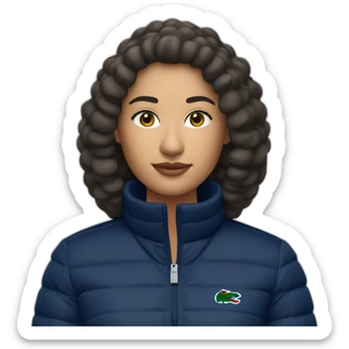 latina woman using Lacoste puffer jacket sticker