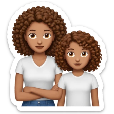 single mom with twin girls; all brown hair, mother and one daughter have curly hair sticker