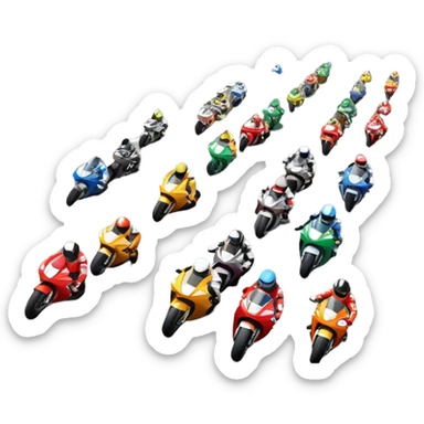 grandstands filled with cheering crowds, checkered flags waving, and traffic lights signaling the start, with a thrilling atmosphere of anticipation and speed. Sporty cars and motorcycles lined up at the starting line, ready to race, with a vibrant racetrack in the background. sticker