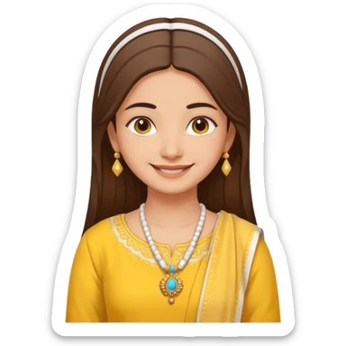 generate an ios genmoji in a bratz style of a fair beautiful indian girl wearing a casual kurti (yellow) with dupatta around her neck in white sticker