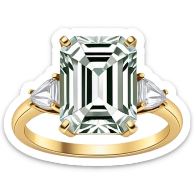 Gorgeous emerald cut colorless 5 carat diamond ring on a small gold band sticker