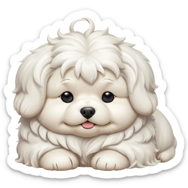 Cinematic Meme-Worthy Chubby Sleeping Wavy-Haired Maltese dog Portrait Emoji, Head resting peacefully with a contented smile, featuring a delightfully chubby build and a luxuriously soft, wavy-haired white coat, eyes shut in a serene nap, Simplified yet hilariously adorable features, highly detailed, glowing with a soft, drowsy light, high shine, relaxed and utterly lovable, stylized with an air of playful laziness, bright and endearing, soft glowing outline, capturing the essence of a comically sleepy companion, so meme-worthy it feels like it could instantly become the next viral sensation of adorable slumber! sticker