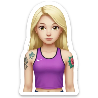 girl with long blonde hair and tattoos and an athletic ginger girl colorful clothes sticker