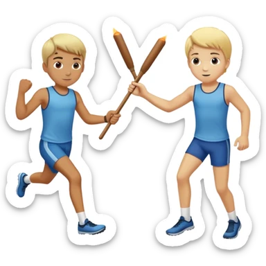 .  Now show the baton in the left hand of the boy in back handing it to the blonde boy’s right hand like they are in a relay race passing off sticker