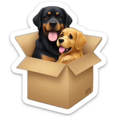 A Rottweiller hugging a golden retriever in box sticker