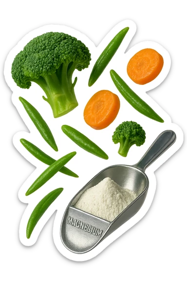 BOCCETTA DI MAGNESIO E VERDURE COTTE FLUTTUANO IN ARIA, IPERREALISTICA 4K sticker